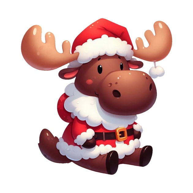 Cute Moose Santa Claus Illustration by Dmytro