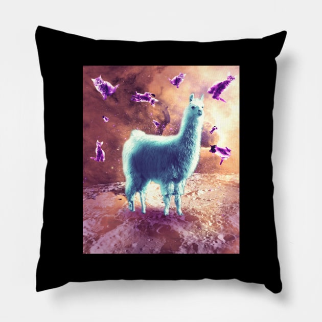 Outer Space Galaxy Cat With Llama Pillow by Random Galaxy