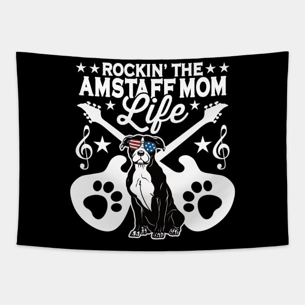 Rockin The Amstaff Mom Life Dog Lover Guitar Musician Tapestry by RadStar