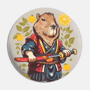 Capybara Orange | Samurai Capy Slicing an Yuzu with Katana | Capybara with Orange on Head | His Name - Gort Pin