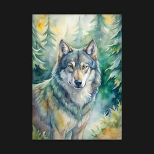 Wolf Animal Watercolor Painting T-Shirt