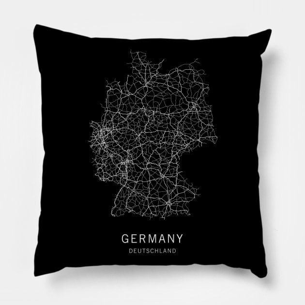 Germany Road Map Pillow by ClarkStreetPress