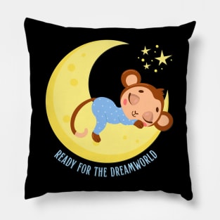 Ready for the dream world Hello little monkey in pajamas sleeping cute baby outfit Pillow