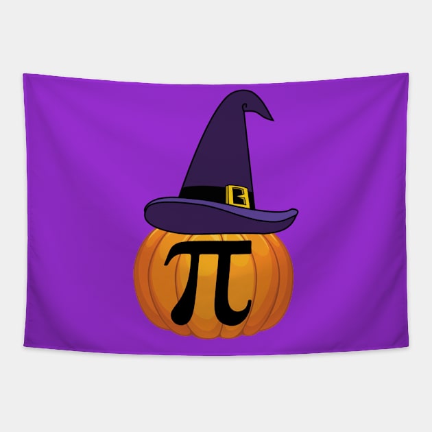 Pumpkin pi math with Witch Hat design Tapestry by madani04