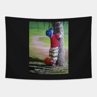 Child hugging a tree Tapestry
