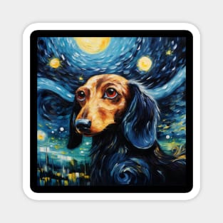 Black Dachshund in Starry Night style Magnet