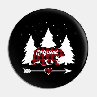 Girlfriend Bear Buffalo Red Plaid Matching Family Christmas Pin