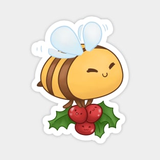 Hap Bee Holiday Cute Bee Carrying Christmas Berry Magnet