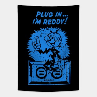 plug in reddy kilowatt distressed blue Tapestry