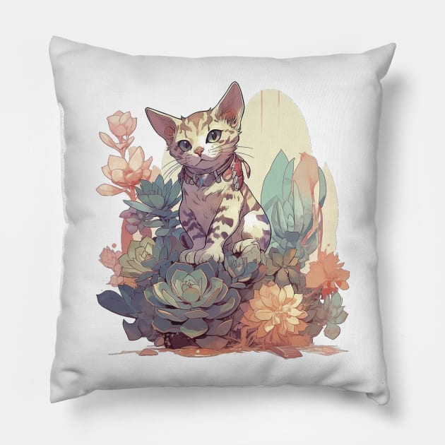 Cute Bengal cat Pillow by GreenMary Design