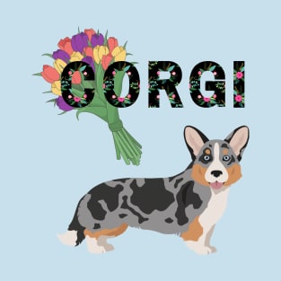 Welsh Corgi Cardigan Dog with Tulip Flower Bouquet T-Shirt