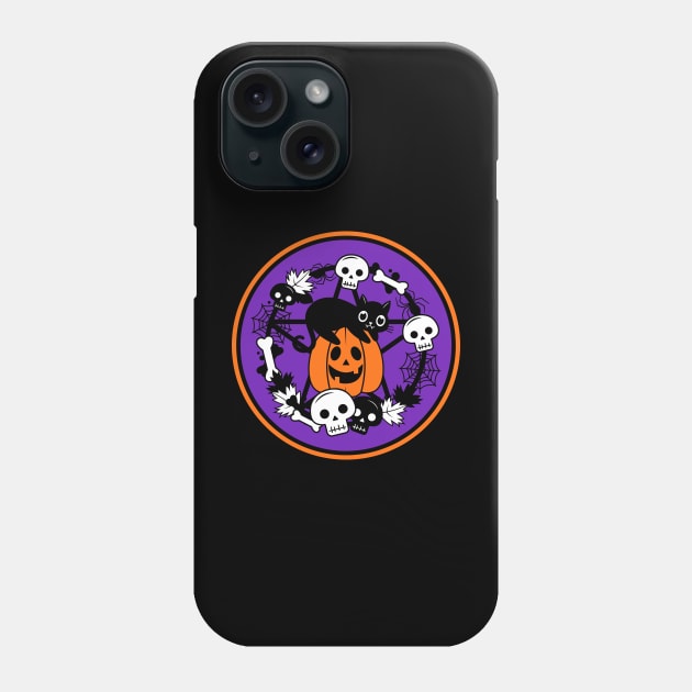 Halloween Cat and Pumpkin Pentacle Wreath Cheeky Witch® Phone Case by Cheeky Witch