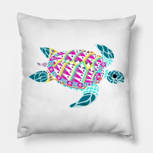 kawaii radioactive turtle in ecopop mutant pattern from the floral caribbean art Pillow