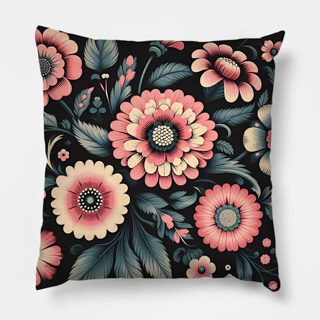 Pink Floral Illustration Pillow by Jenni Arts