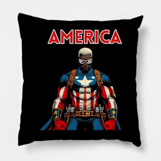 America Black Comic Book Superhero Patriotic July 4 Pillow