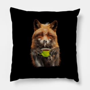 Fox Drinking Coffee, Love Foxes Pillow