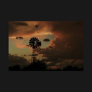 Kansas Stormy night with a Windmill silhouette T-Shirt