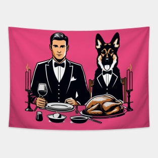 Gentleman And German Shepherd Thanksgiving Tapestry