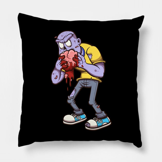 Zombie Eating Brain Pillow by TheMaskedTooner