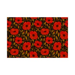 Red Poppies Pattern - Dark Background T-Shirt