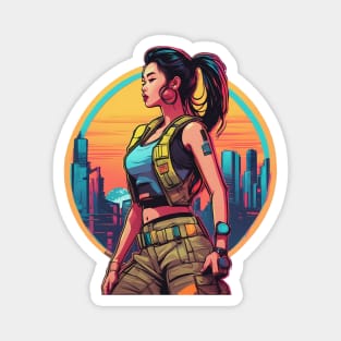 Urban City Warrior Militia Metropolis Woman Cyberpunk Magnet