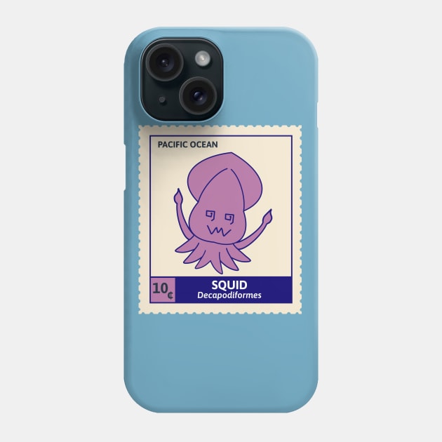 Kawaii Cute Silly Purple Squid, Ocean Stamp Collection, Stamp Collector Phone Case by vystudio