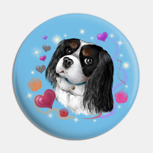 Tri-Colored Cavalier King Charles Spaniel Love Design Pin by Cavalier Gifts