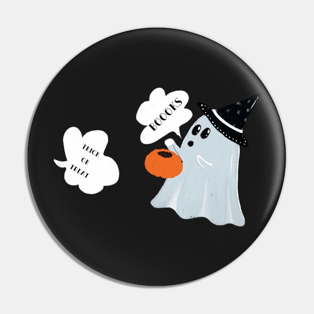 Cute ghost loving books, funny ghost Pin by BosskaDesign