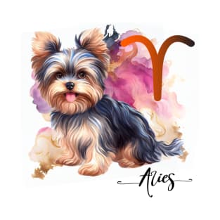 Aries Zodiac Sign Yorkie Watercolor Art T-Shirt