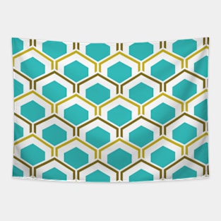 Teal Gold Geometric Mod Pattern Print Bestagon Hex Tapestry