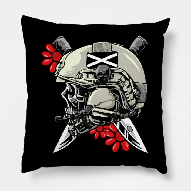 Task Force Doomer Helmet Skull With Red Daisy Flowers Forward Observation Group Cool Meme Design Pri Pillow by Jaslyn Ferry