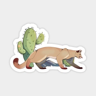 Mountain Lion With Cactus Magnet