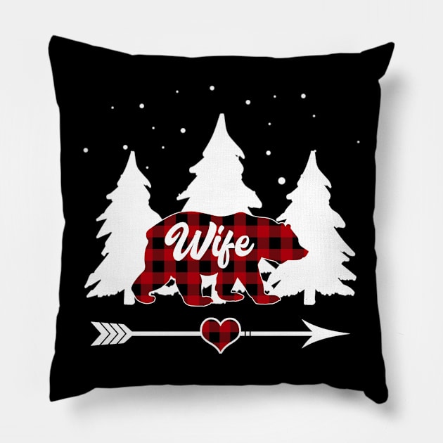 Wife Bear Buffalo Plaid Christmas Matching Family Pajama Pillow by Soema