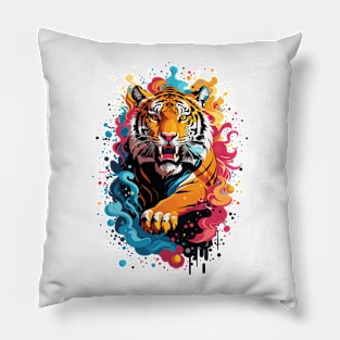 Color Splash Fierce Tiger Design Pillow