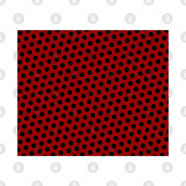 Pattern hexagonal red on black background by la chataigne qui vole ⭐⭐⭐⭐⭐