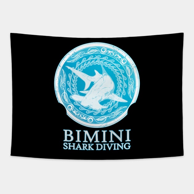 Hammerhead Shark Diving Bimini Tapestry by NicGrayTees