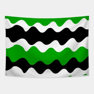 Green, black and white horizontal waves pattern Tapestry