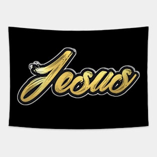 Shiny black and Gold JESUS word ver7 Tapestry