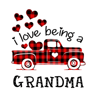 I Love Being Grandma Red Plaid Buffalo Truck Hearts Valentine's Day Shirt T-Shirt