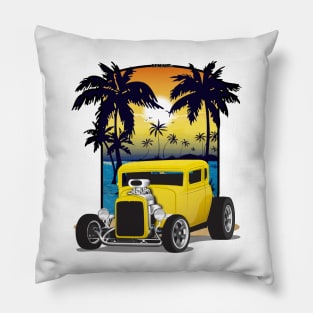 Yellow 1932 Chevy 5 Window Coupe Hot Rod California Beachin Print Pillow