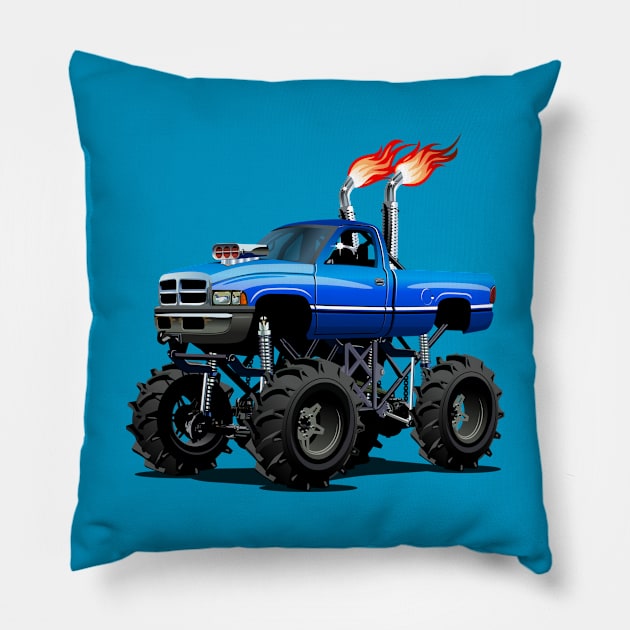 Cartoon monster truck Pillow by Mechanik