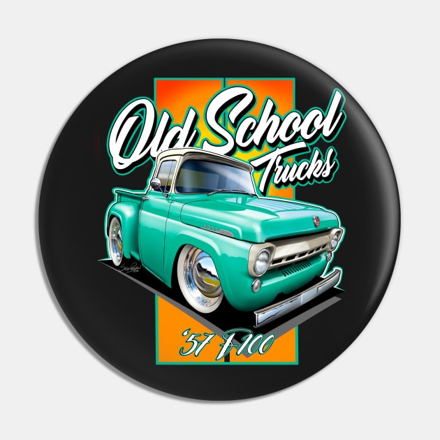 Old School Trucks ‘57 Ford F100 Cartoon (Turquoise) Pin by stefansautoart