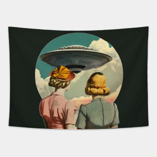 Retro UFO Sighting Collage Artwork Tapestry