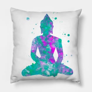 Buddha Watercolor Painting Aqua Fuchsia Pillow