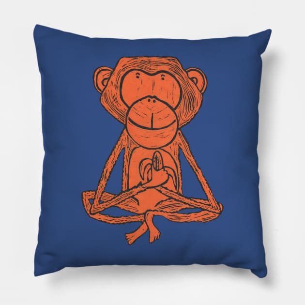 Cheeky Monkey, orange on purple Pillow by krisevansart