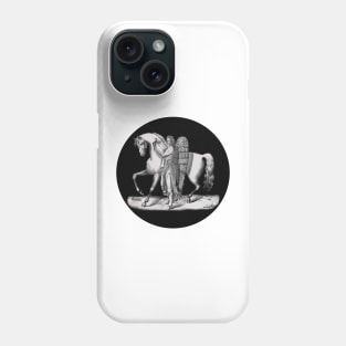 Classic angel next to the majestic horse. Vintage drawing in black and white Phone Case