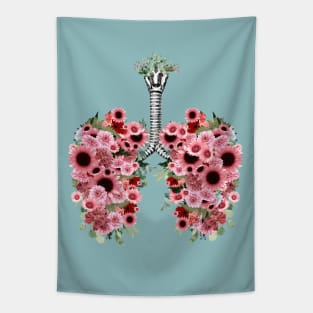 Lungs with pink daisy  flowers, lungs cancer, respiratory therapist Tapestry