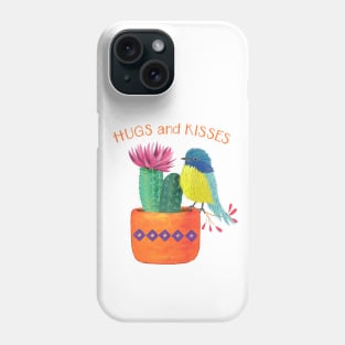 Cactus, bird, hugs and kisses Phone Case