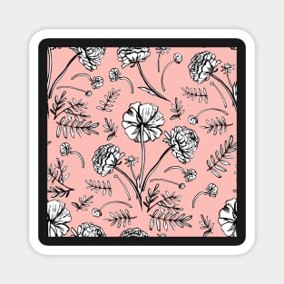 Graphic decorative pink pattern with Ranunculus Magnet