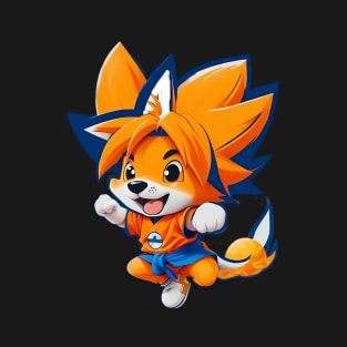 Funny Cartoon Dog in Goku Style T-Shirt